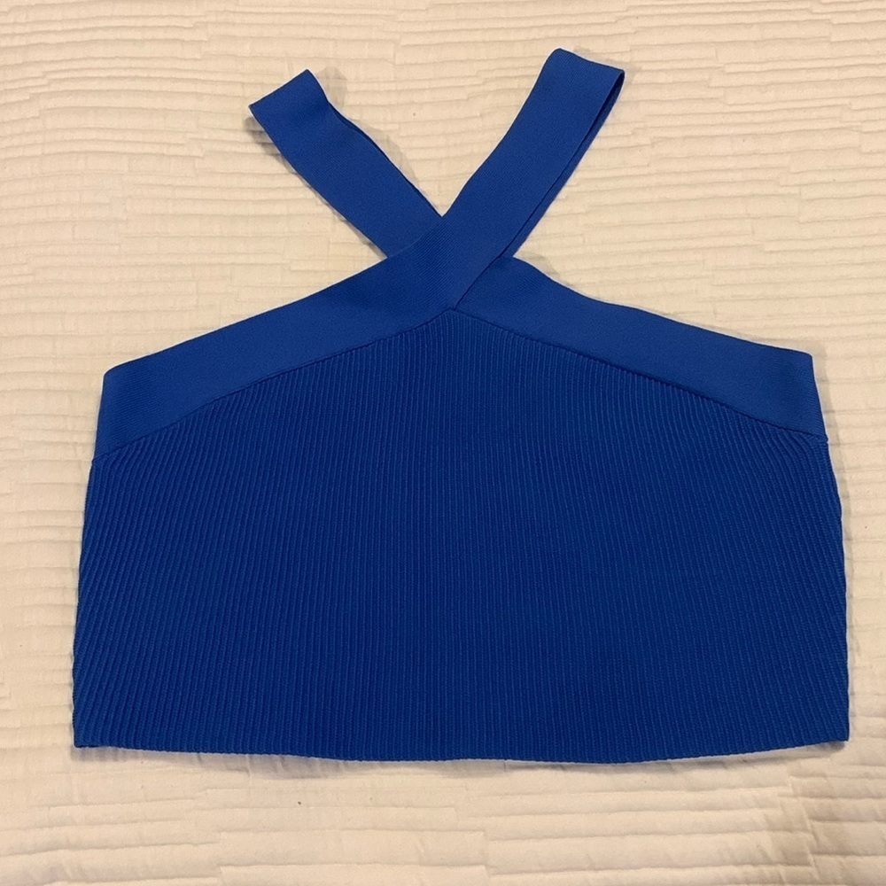 ARITZIA BABATON Sculpt Knit Criss Cross Cropped Tank Blue Size XL